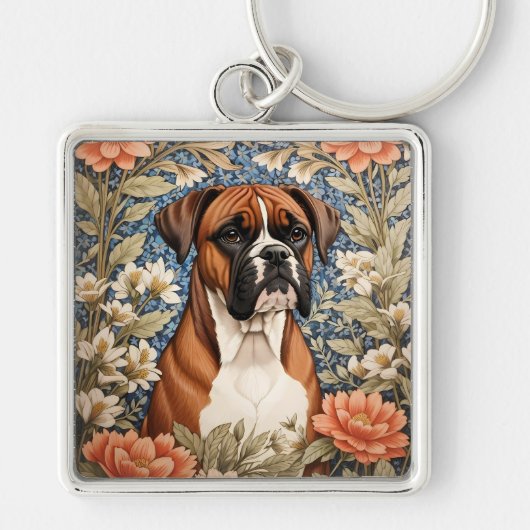 Elegant Boxer Dog William Morris Inspired  Schlüsselanhänger (Vorne)