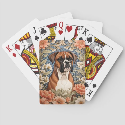 Elegant Boxer Dog William Morris Inspired Spielkarten (Rückseite)