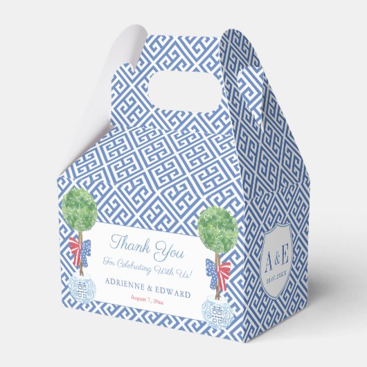 Elegant Boxwood Topiary Monogram 4. Hochzeit Geschenkschachtel (Vorderseite)