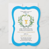 Elegant Boys Blue Floral First Holy Communion Einladung (Vorderseite)
