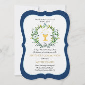 Elegant Boys Navy Floral First Heilige Kommune Einladung (Vorderseite)