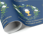 Elegant Boys Navy Floral First Heilige Kommune Geschenkpapier (Rolleneckpunkt)