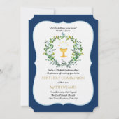 Elegant Boys Navy Floral First Holy Communion Inv Einladung (Vorderseite)