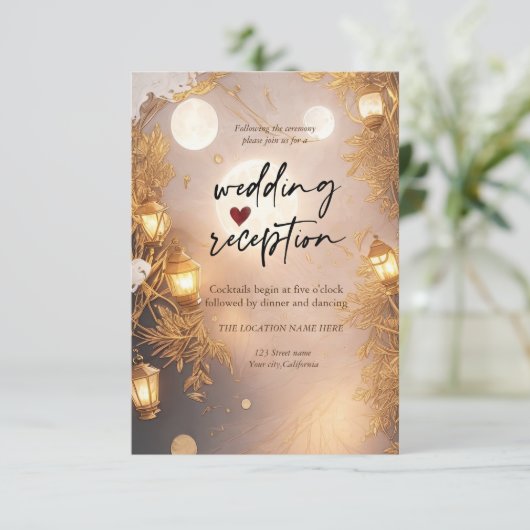 Elegant Branches Rustic Lantern Reception Einladung (Stehend Vorderseite)