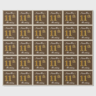 Elegant, Braun, Falsches Gold 11. Geburtstag + Nam Geschenkpapier