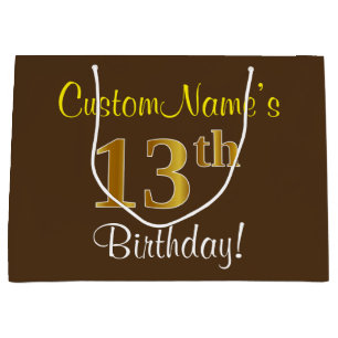 Elegant, Braun, Falsches Gold 13. Geburtstag + Nam Große Geschenktüte