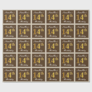 Elegant, Braun, Falsches Gold 14. Geburtstag + Nam Geschenkpapier