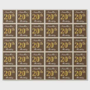 Elegant, Braun, Falsches Gold 20. Geburtstag + Nam Geschenkpapier