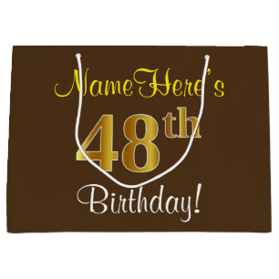Elegant, Braun, Falsches Gold 48. Geburtstag + Nam Große Geschenktüte