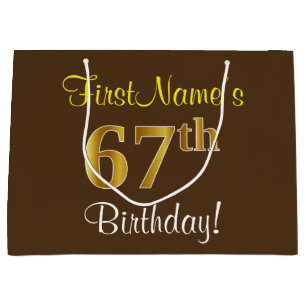 Elegant, Braun, Falsches Gold 67. Geburtstag + Nam Große Geschenktüte