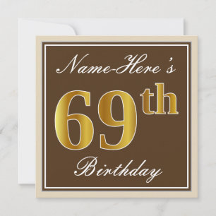 Elegant, Braun, Falsches Gold 69. Geburtstag + Nam Einladung