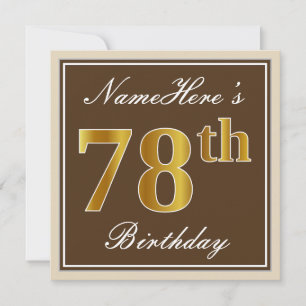 Elegant, Braun, Falsches Gold 78. Geburtstag + Nam Einladung