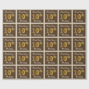 Elegant, braun, Imitate Gold 10. Geburtstag + Name Geschenkpapier