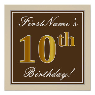 Elegant, braun, Imitate Gold 10. Geburtstag + Name Poster