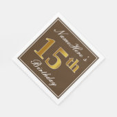 Elegant Braun, Imitate Gold 15. Geburtstag + Name Serviette (Ecke)