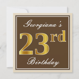 Elegant, braun, Imitate Gold 23. Geburtstag + Name Einladung