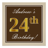 Elegant, braun, Imitate Gold 24. Geburtstag + Name