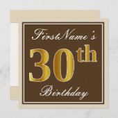 Elegant, braun, Imitate Gold 30. Geburtstag + Name Einladung (Vorne/Hinten)