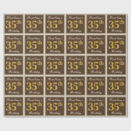Elegant, braun, Imitate Gold 35. Geburtstag + Name Geschenkpapier