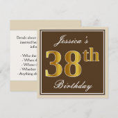 Elegant, braun, Imitate Gold 38. Geburtstag + Name Einladung (Vorne/Hinten)
