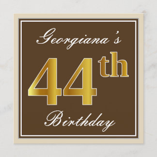 Elegant, braun, Imitate Gold 44. Geburtstag + Name Einladung