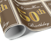 Elegant, braun, Imitate Gold 50. Geburtstag + Name Geschenkpapier (Rolleneckpunkt)