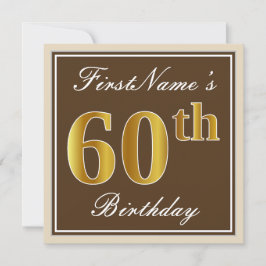 Elegant, braun, Imitate Gold 60. Geburtstag + Name Einladung