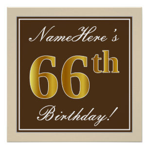 Elegant, braun, Imitate Gold 66. Geburtstag + Name Poster