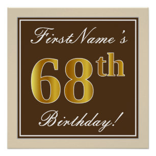 Elegant, braun, Imitate Gold 68. Geburtstag + Name Poster