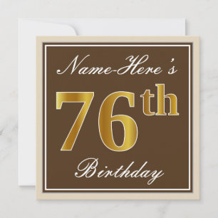 Elegant, braun, Imitate Gold 76. Geburtstag + Name Einladung