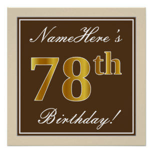 Elegant, braun, Imitate Gold 78. Geburtstag + Name Poster