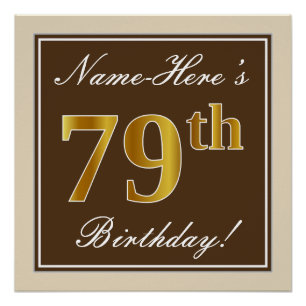 Elegant, braun, Imitate Gold 79. Geburtstag + Name Poster