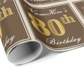 Elegant, braun, Imitate Gold 80. Geburtstag + Name Geschenkpapier (Rolleneckpunkt)