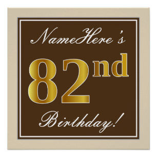 Elegant, braun, Imitate Gold 82. Geburtstag + Name Poster