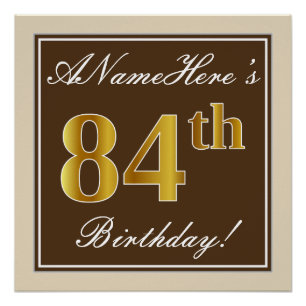 Elegant, braun, Imitate Gold 84. Geburtstag + Name Poster