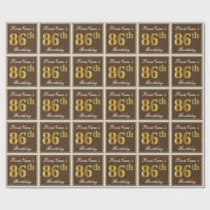 Elegant, braun, Imitate Gold 86. Geburtstag + Name Geschenkpapier