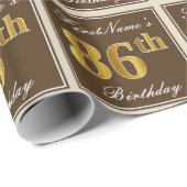 Elegant, braun, Imitate Gold 86. Geburtstag + Name Geschenkpapier (Rolleneckpunkt)