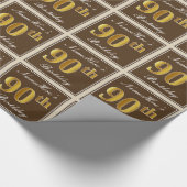 Elegant, braun, Imitate Gold 90. Geburtstag + Name Geschenkpapier (Ecke)