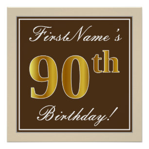 Elegant, braun, Imitate Gold 90. Geburtstag + Name Poster