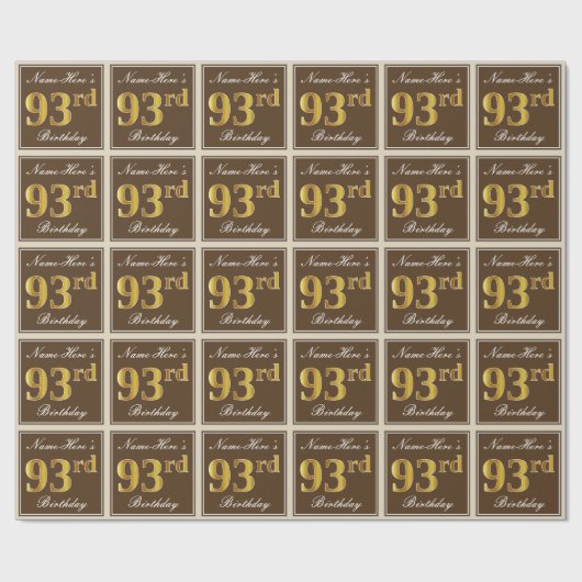Elegant, braun, Imitate Gold 93. Geburtstag + Name Geschenkpapier (Flach)