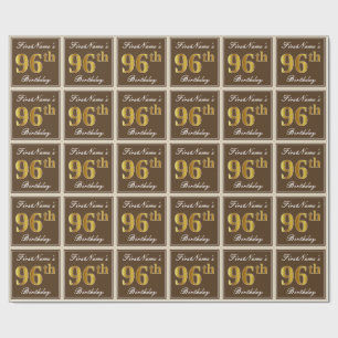 Elegant, braun, Imitate Gold 96. Geburtstag + Name Geschenkpapier