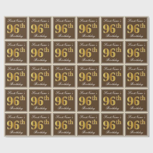 Elegant, braun, Imitate Gold 96. Geburtstag + Name Geschenkpapier (Flach)