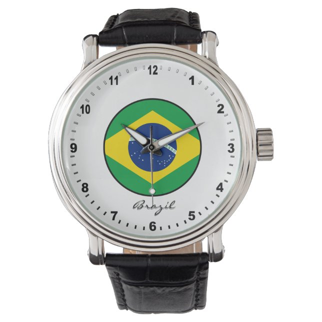 Elegant Brazil Watch & Brazilian Flag Armbanduhr (Vorderseite)