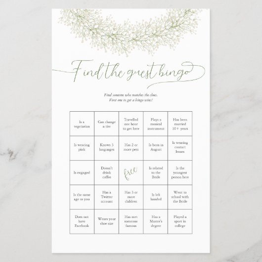 Elegant Bridal Finden Sie den Gast Bingo Game Flye Flyer (Vorne)
