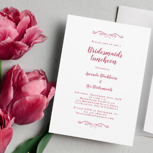Elegant Bridal Luncheon Bridesmaids Magenta Red Einladung