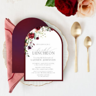 Elegant Bridal Luncheon Floral Burgundy Einladung