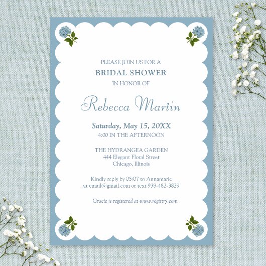 Elegant Bridal Shower Dusty Blue Vintage Simple Einladung