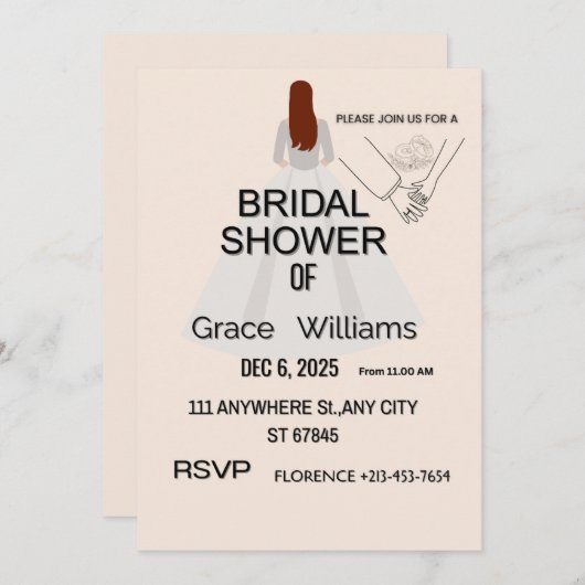 Elegant Bridal Shower Invitation | Printable & Cus (Vorne/Hinten)