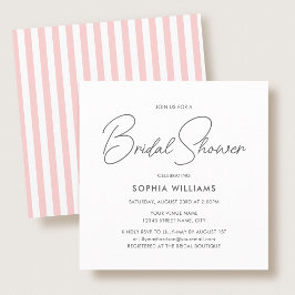 Elegant Bridal Shower Modern Script Pink Stripes Einladung