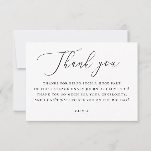 Elegant Bridal Shower Note | Minimalist Script Dankeskarte (Vorderseite)